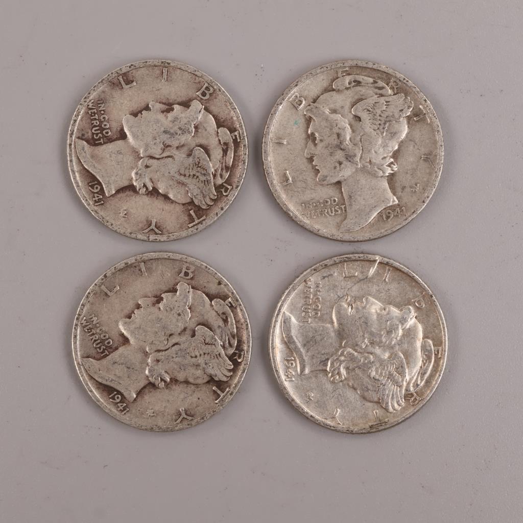 1941 Mercury Silver Dimes, 4 Pieces