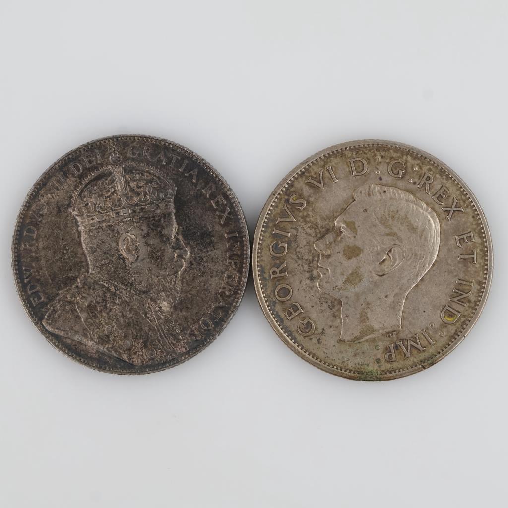 1942 & 1906 Canadian Silver 50 Cents, 2 Pieces