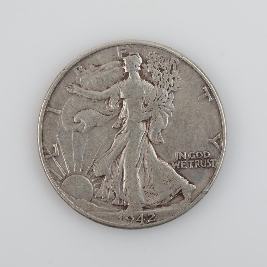 1942 US Walking Liberty Silver Half Dollar