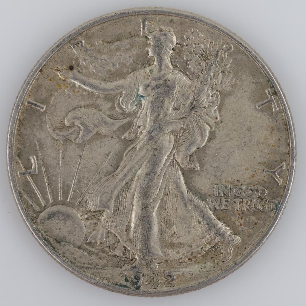 1942 US Walking Liberty Silver Half Dollar