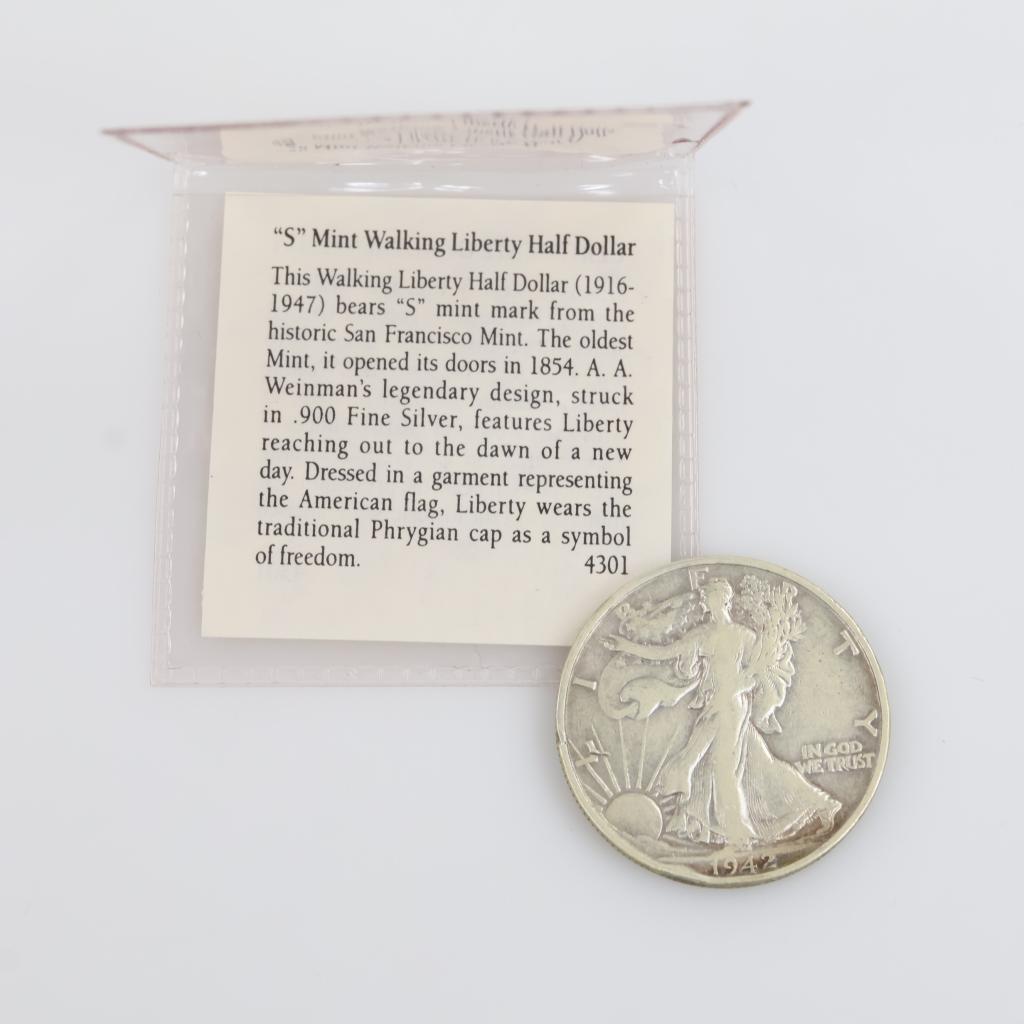 1942-S US Walking Liberty Silver Half Dollar