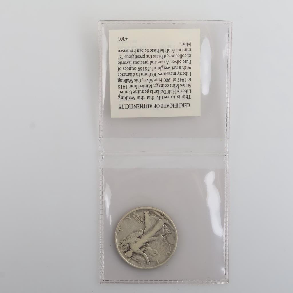 1942-S  Walking Liberty Silver Half Dollar - With COA