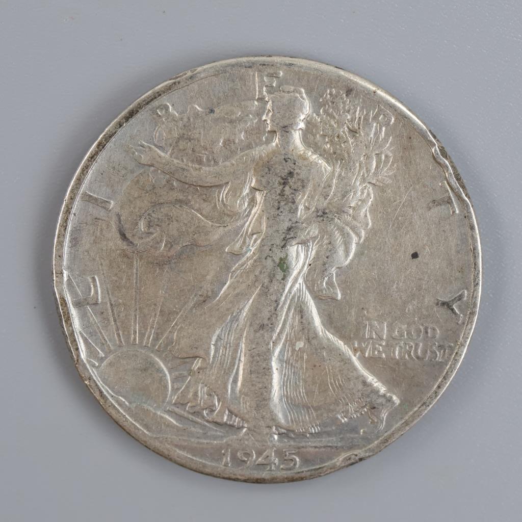 1945-D US Walking Liberty Silver Half Dollar