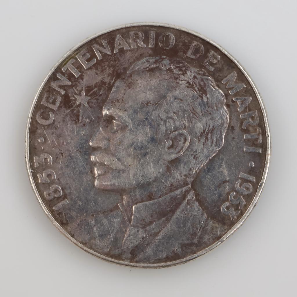 1953 Cuban Jose Marti Centennial Silver Peso