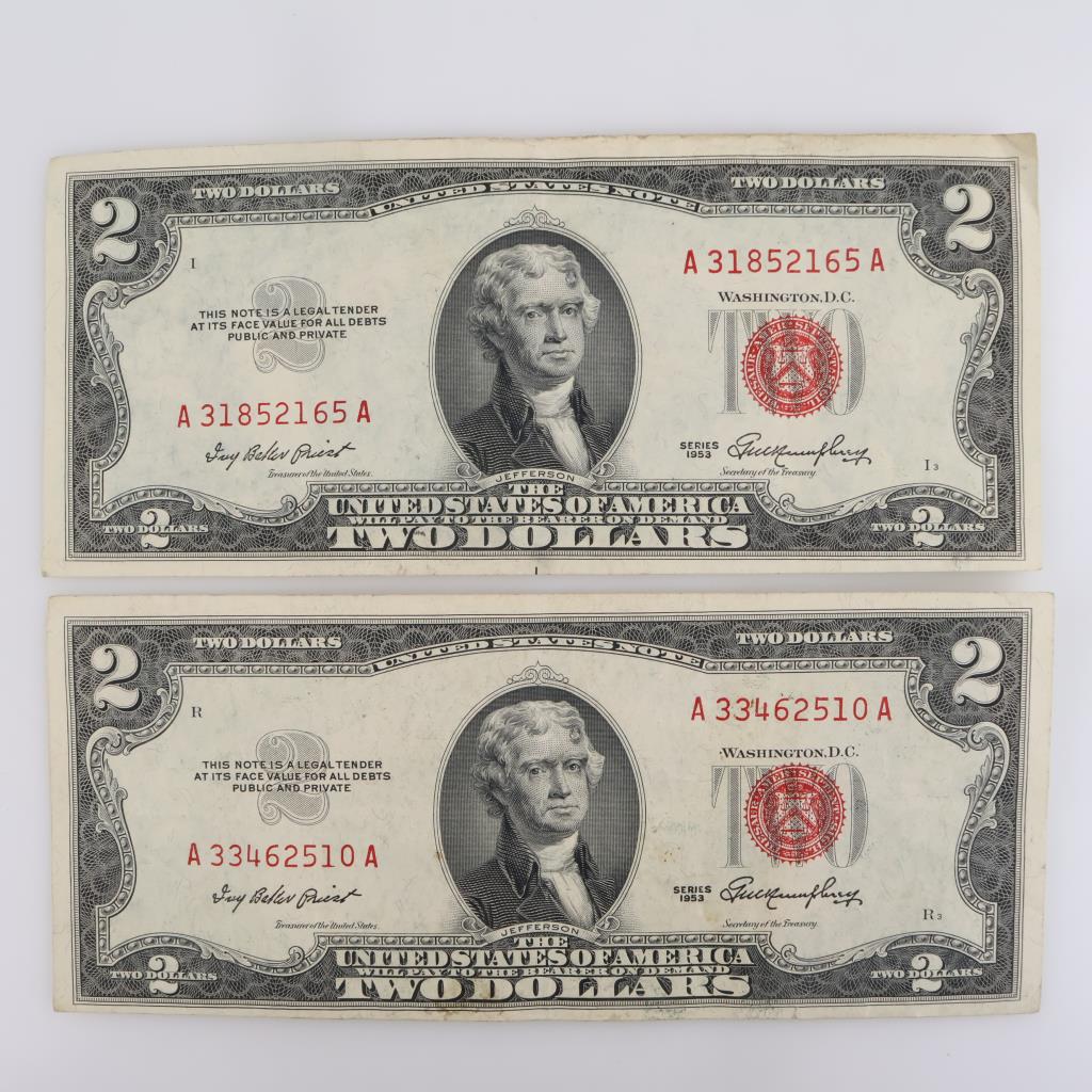 1953 US Note Two Dollars, 2 Pieces