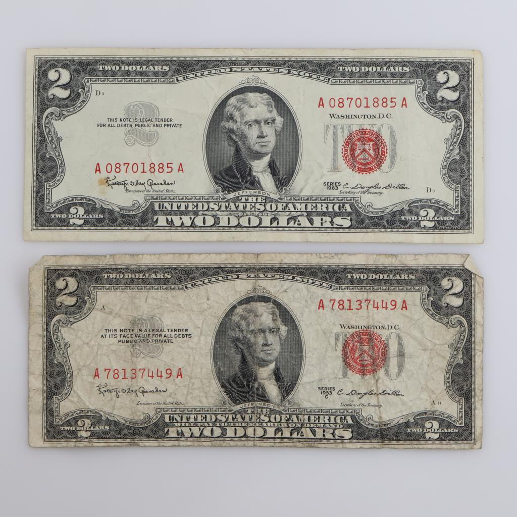 1953-C & 1963 US Note Two Dollars, 2 Pieces