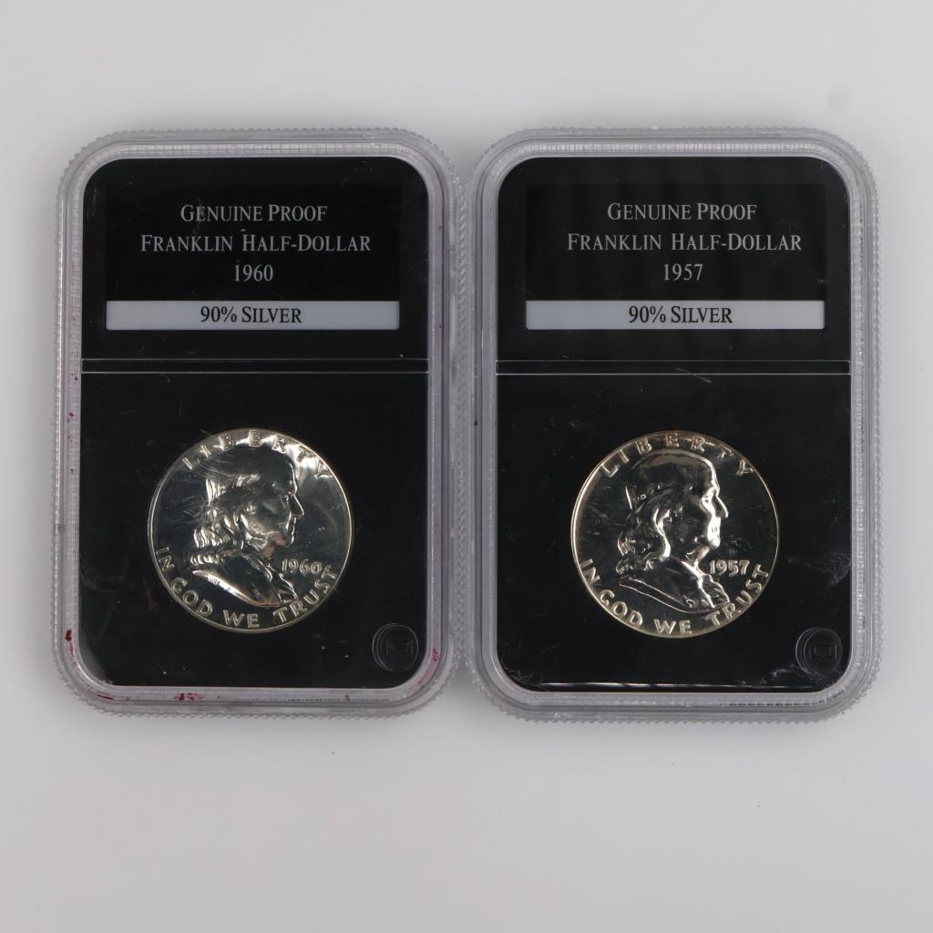 1957 & 1960 Franklin Silver Half Dollar, 2 Coins