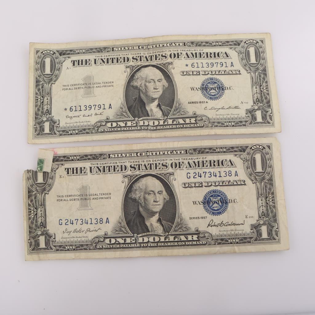 1957 And 1957-A(Star Note) Silver Certificate One Dollar Bill, 2 Pieces
