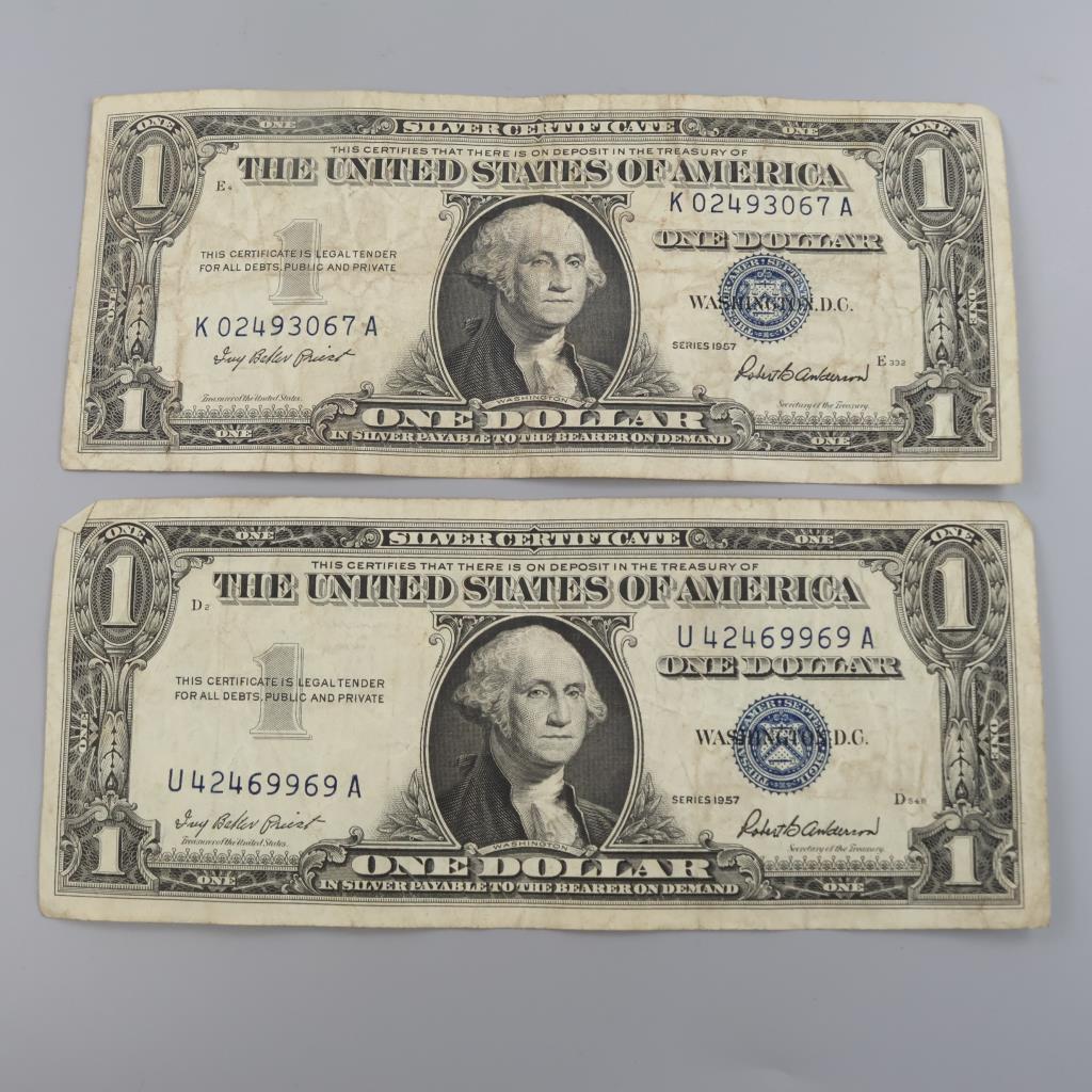 1957 US Silver Certificate One Dollar, 2 Pieces