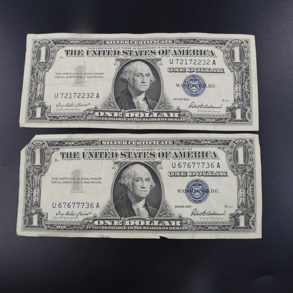 1957 US Silver Certificate One Dollar, 2 Pieces