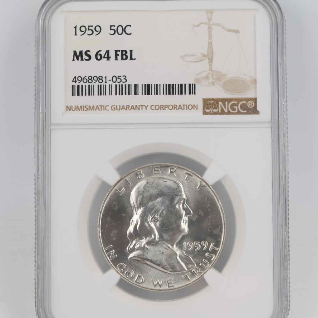 1959 MS64 FBL Franklin Silver Half Dollar NGC Graded