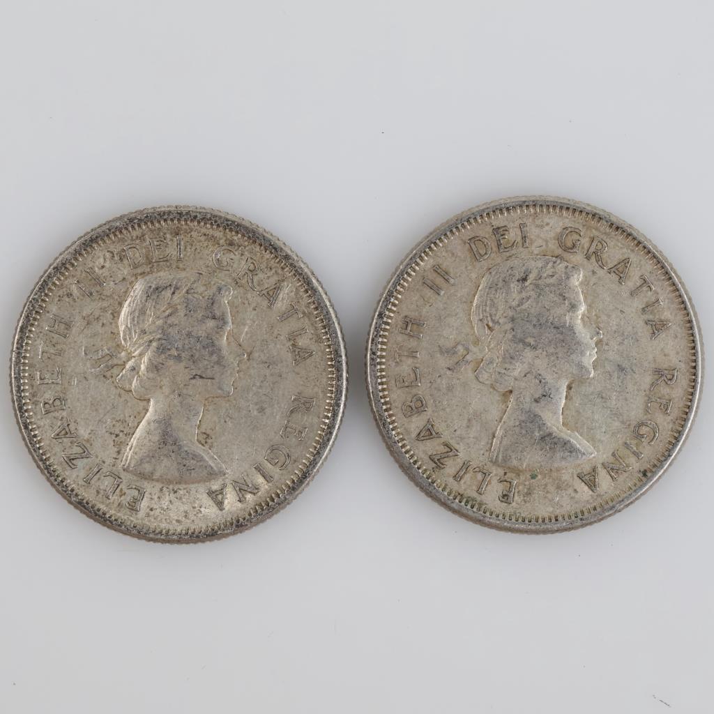 1960 & 1963 Canadian Silver 25 Cents, 2 Pieces