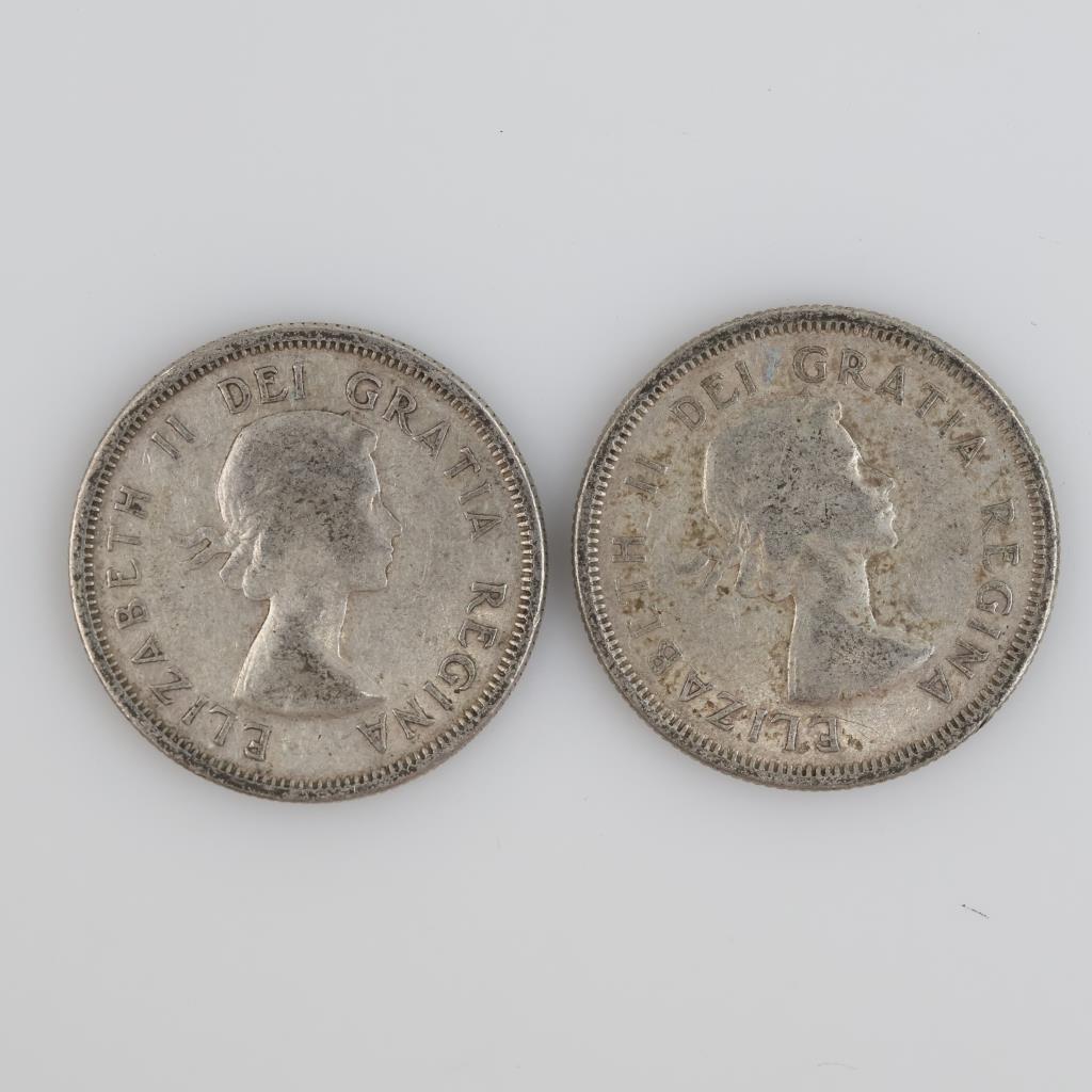 1961 & 1956 Canadian Silver 25 Cents, 2 Pieces