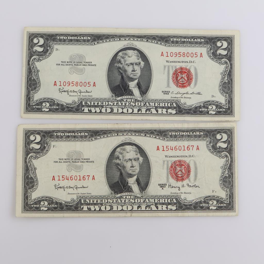 1963 & 1963-A US Note Two Dollars, 2 Pieces