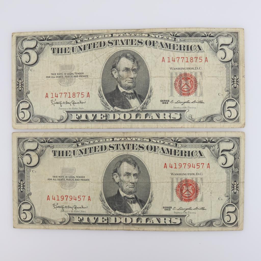 1963 US Note 5 Dollars, 2 Pieces