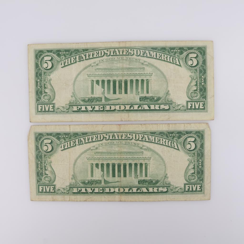 1963 US Note Five Dollars Red Seal, 2 Pieces | Property Room