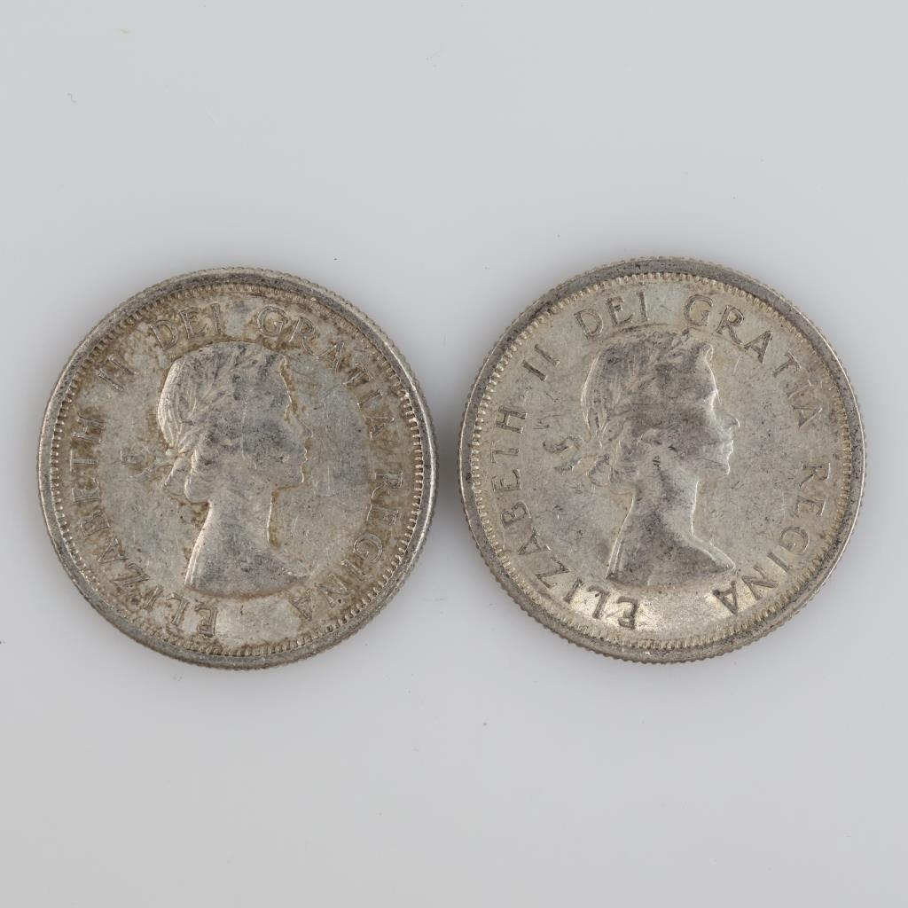 1964 Canadian Silver 25 Cents, 2 Pieces