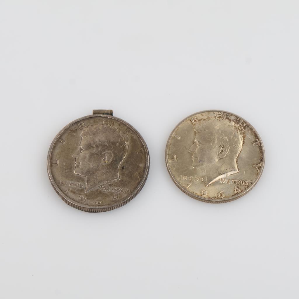 1964 US Kennedy Silver Half Dollar; 2 Pieces