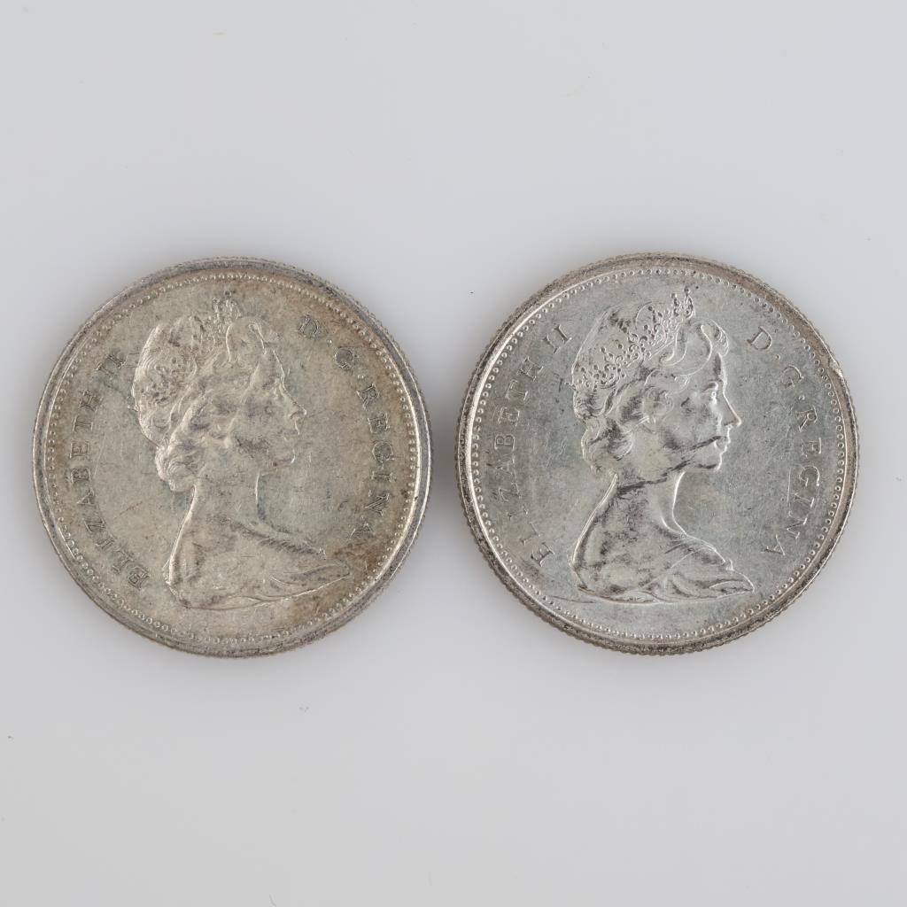 1965 Canadian Silver 25 Cents, 2 Pieces