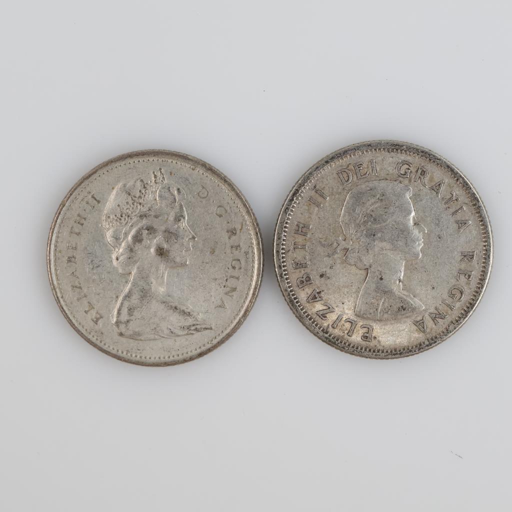 1968 & 1958 Canadian Silver 25 Cents, 2 Pieces