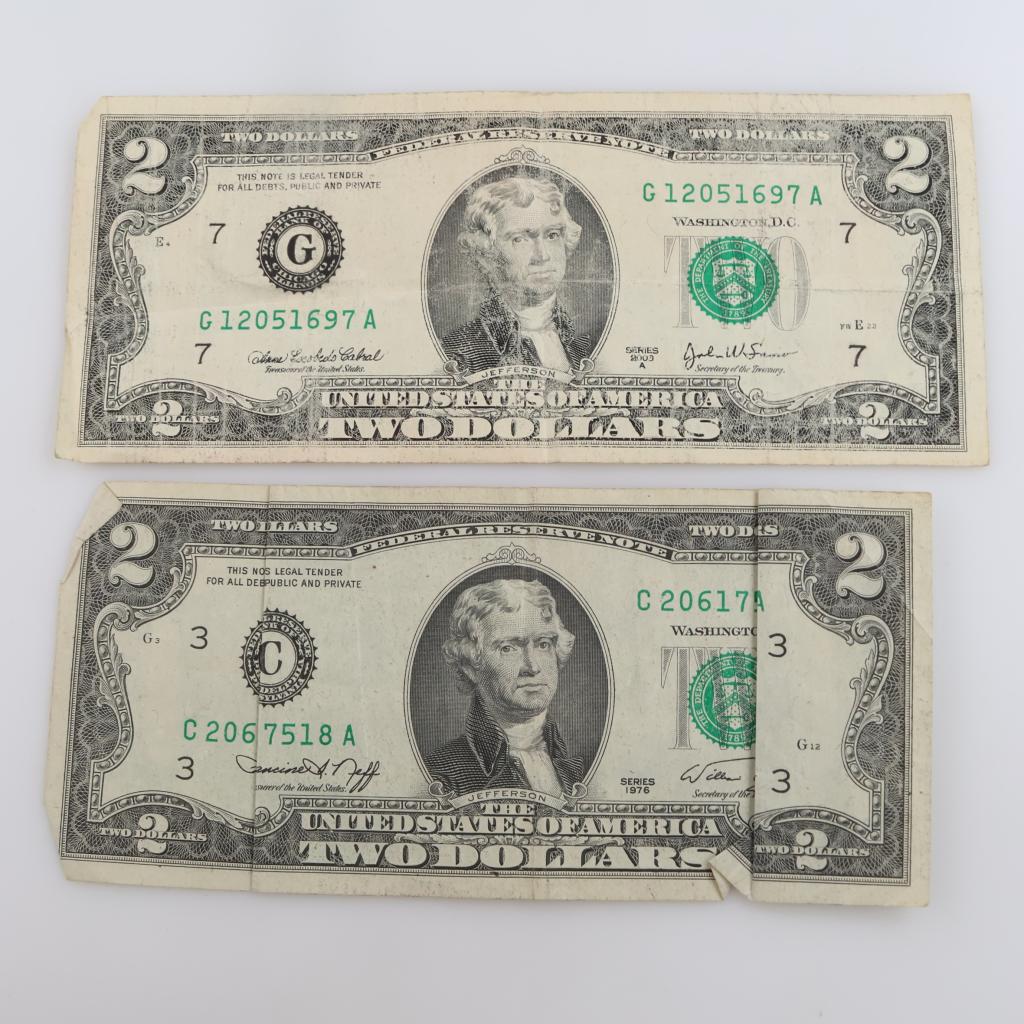 1976 & 2003-A US Federal Reserve Note Two Dollars, 2 Pieces