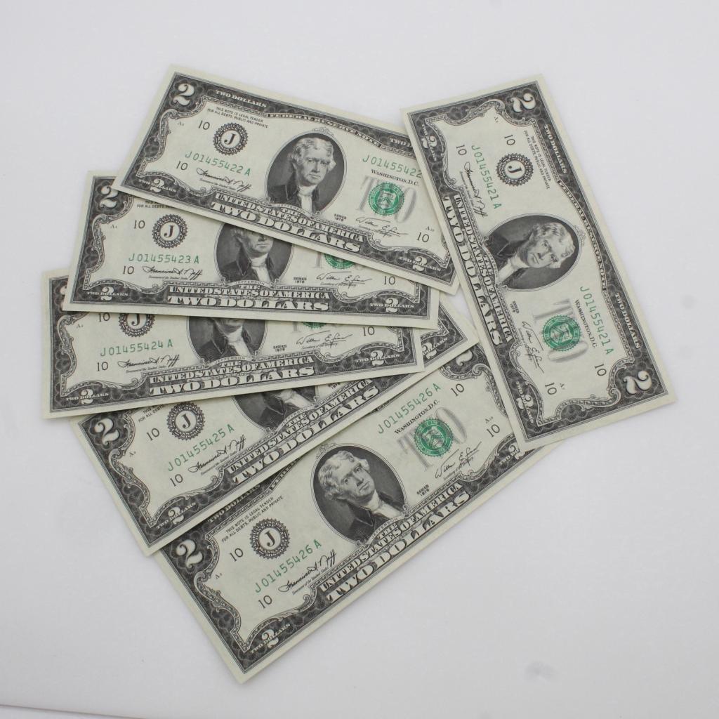 1976 US Federal Reserve Note Sequential 2 Dollar Bills, 6 Pieces