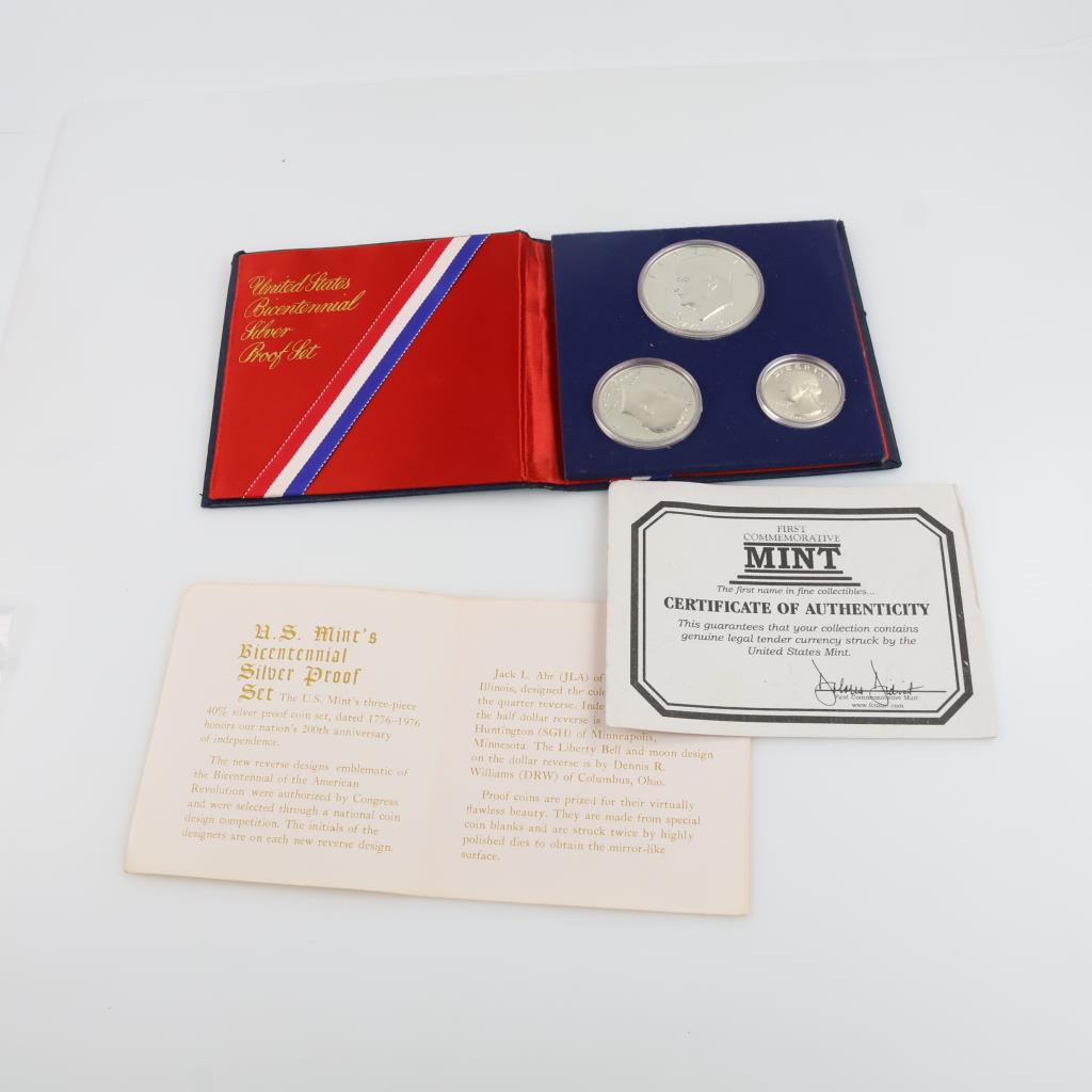 1976-S Bicentennial Silver Proof Set With COA; 3 Coins