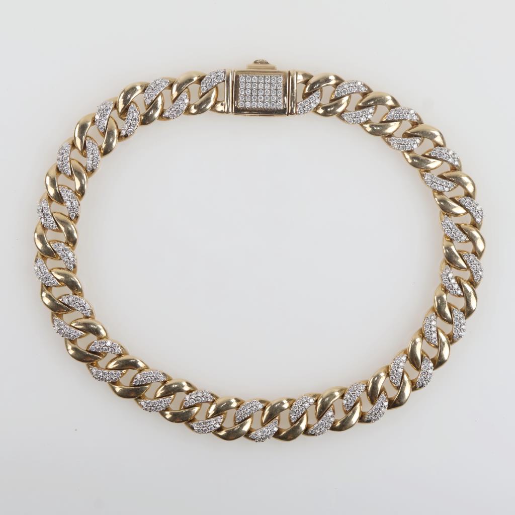 1.97cts TW Diamond 10kt Gold Curb Link Bracelet-Evaluated By Our Certified Gemologist - AGS / GIA