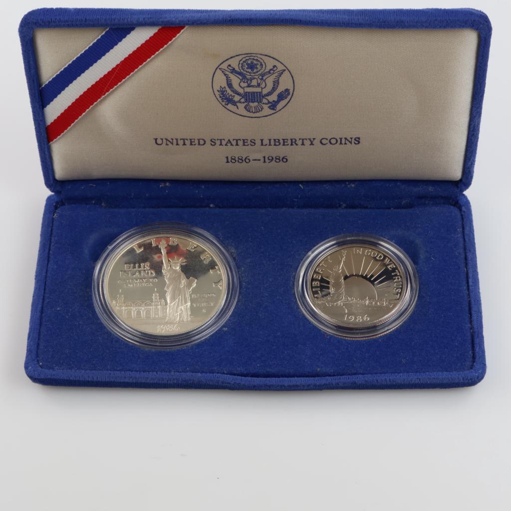 1986 Statue Of Liberty Commemorative Coin Set, Including Silver