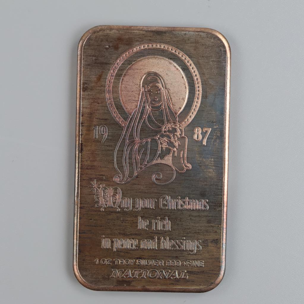 1987 Canadian Christmas Fine Silver 1 Troy Oz Bar