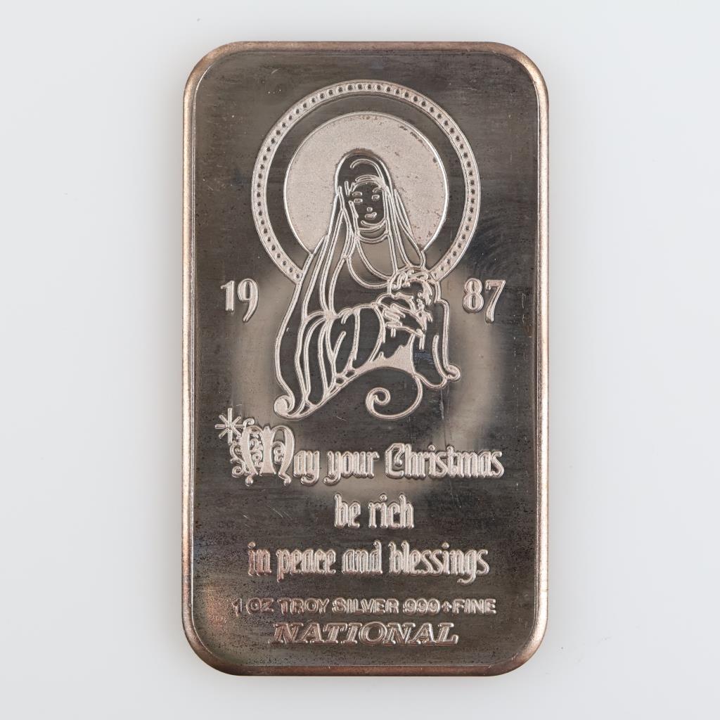 1987 Canadian Christmas Fine Silver 1 Troy Oz Bar