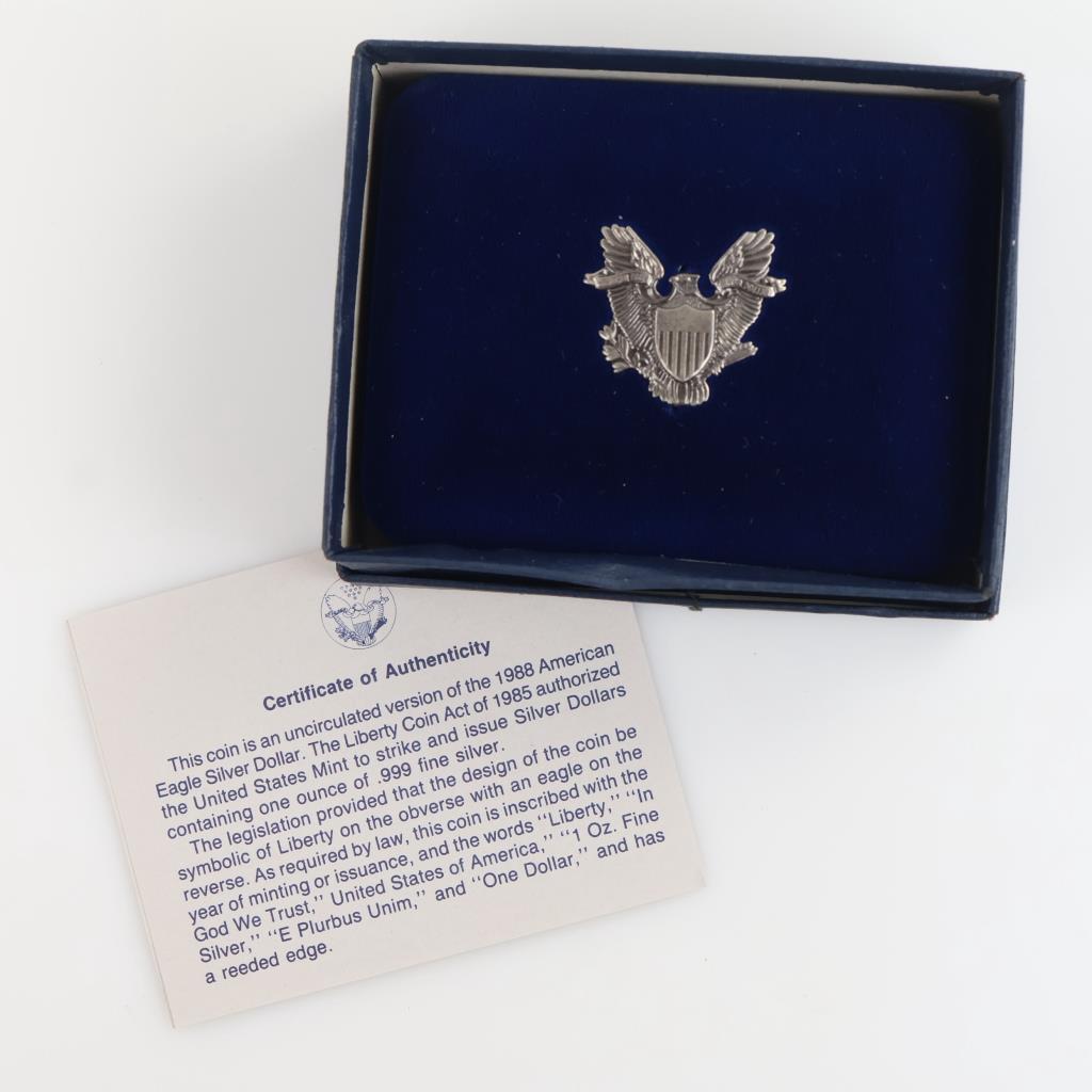 1988 American Eagle Fine Silver Dollar 1oz Includes COA & Box