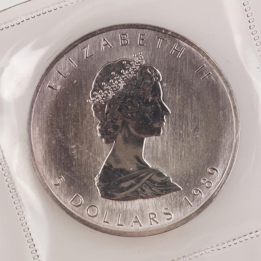 1989 Canadian Fine Silver Maple Leaf 5 Dollars 1oz
