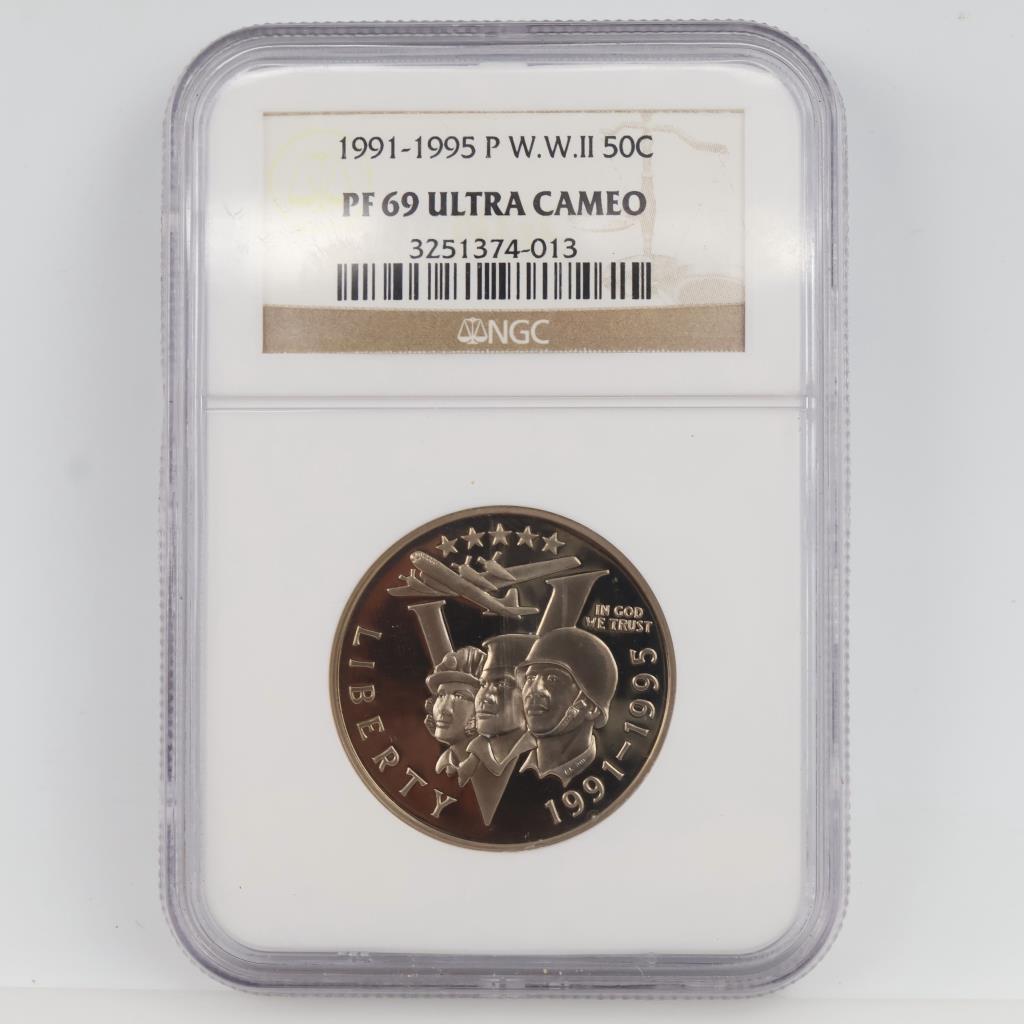 1991-1995 PF69 WWII 50th Anniversary Half Dollar NGC Ultra Cameo