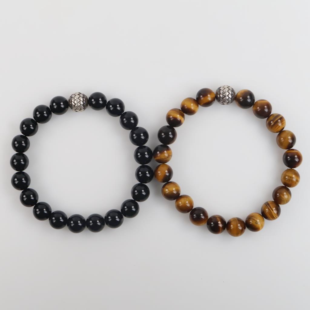 2 Beaded Bracelets Sterling Silver Accent Beads