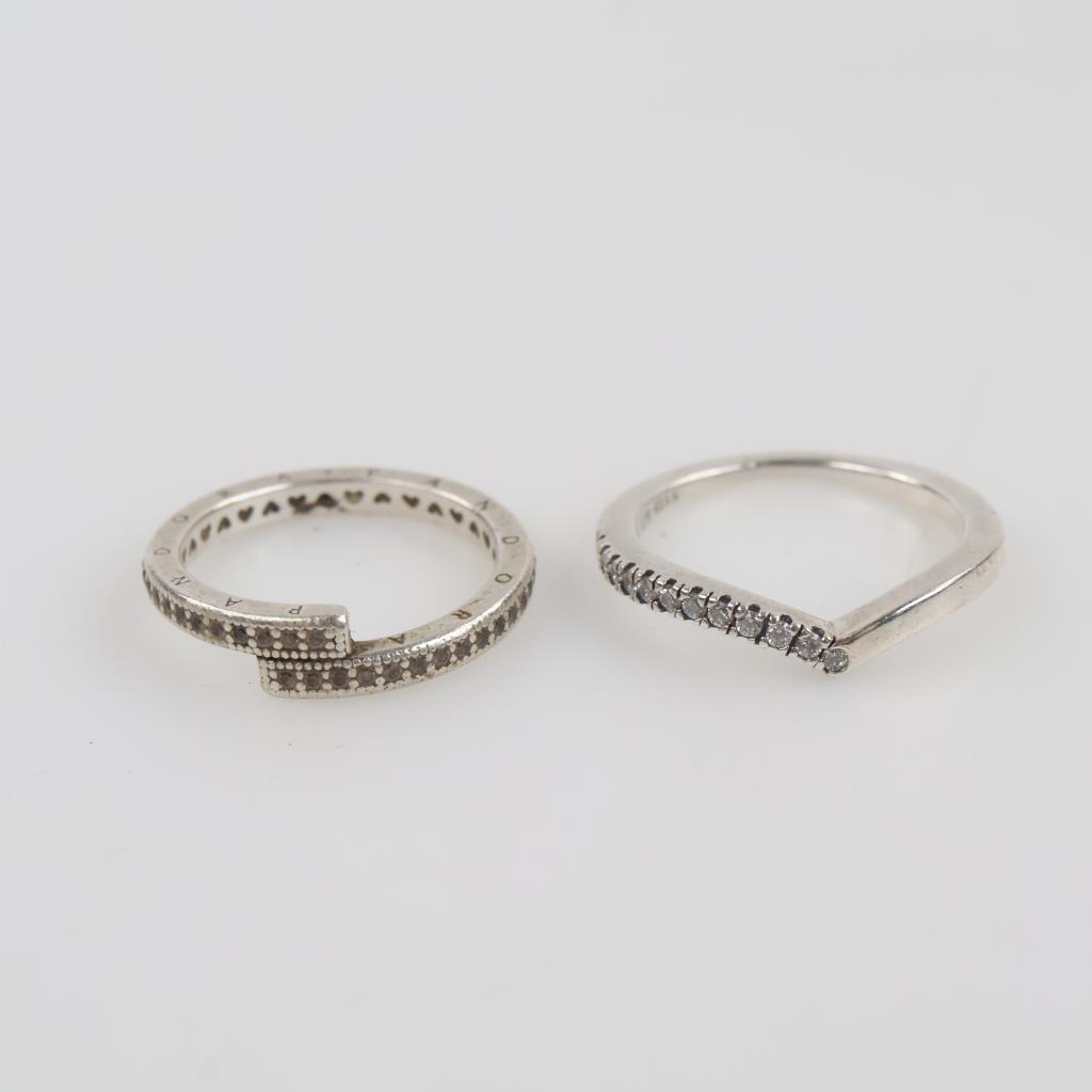 2 Pandora Sterling Silver Clear Stone Rings | Property Room