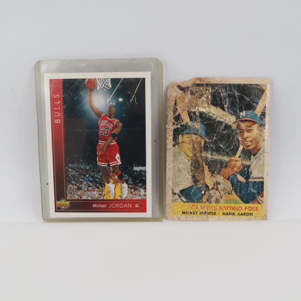 2 Sport Trading Cards Including Michael Jordan, Mickey Mantle & Hank Aaron