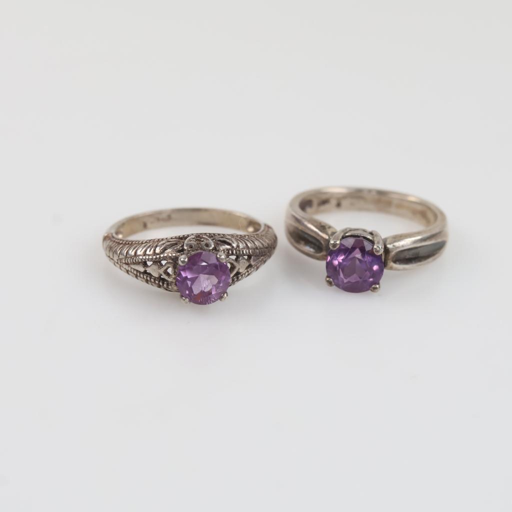 2 Sterling Silver Purple Stone Rings