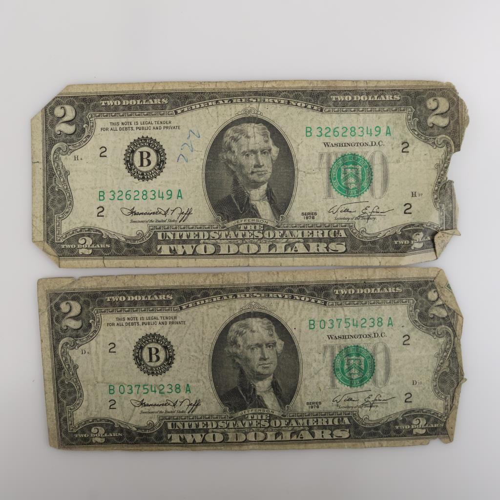 2 US Federal Reserve Note 2 Dollar Bills