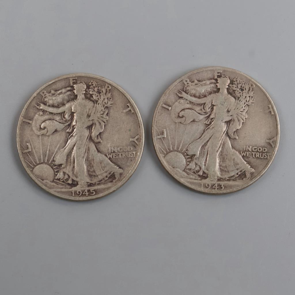 2 US Silver Walking Liberty Half Dollars | Property Room