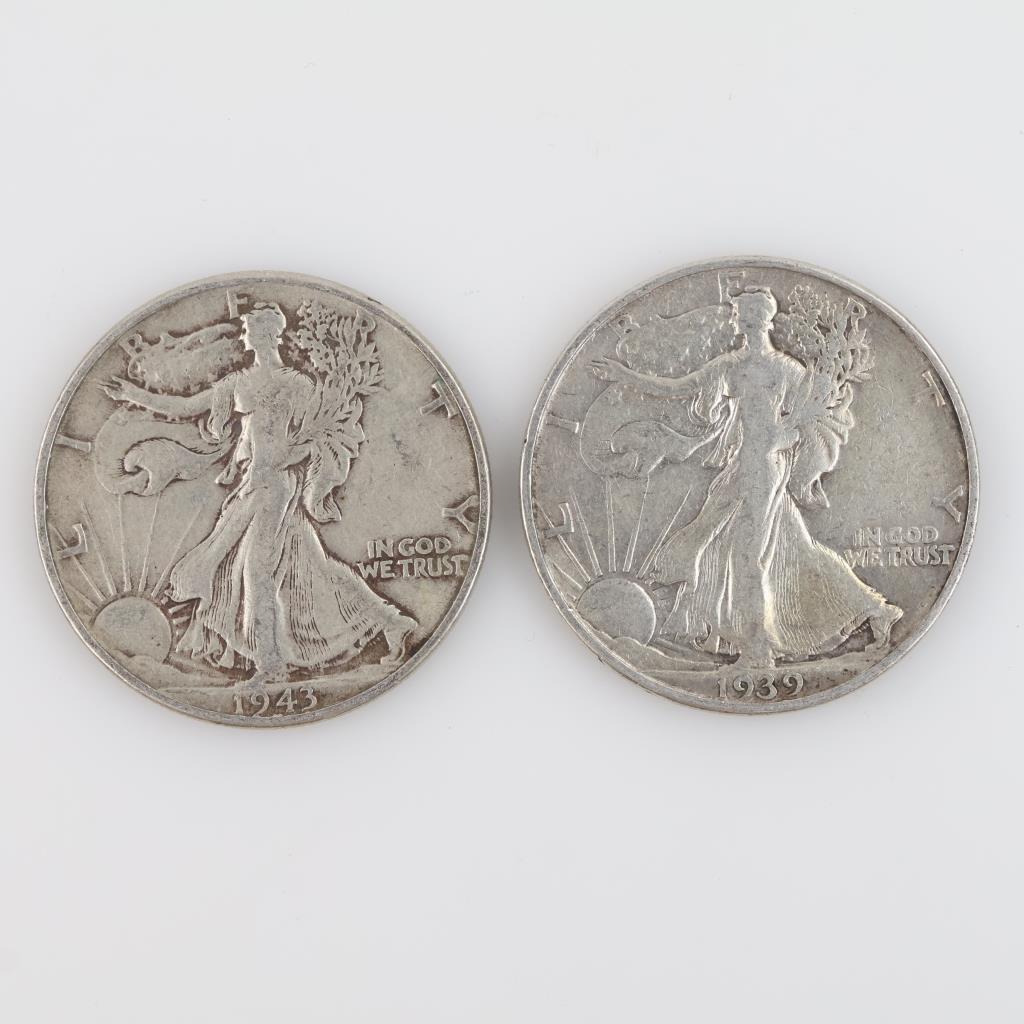 2 US Walking Liberty Silver Half Dollar