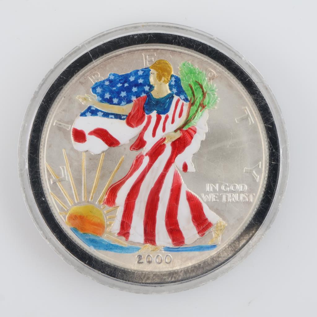 2000 American Eagle Hand Painted Fine Silver One Dollar 1oz | Property Room