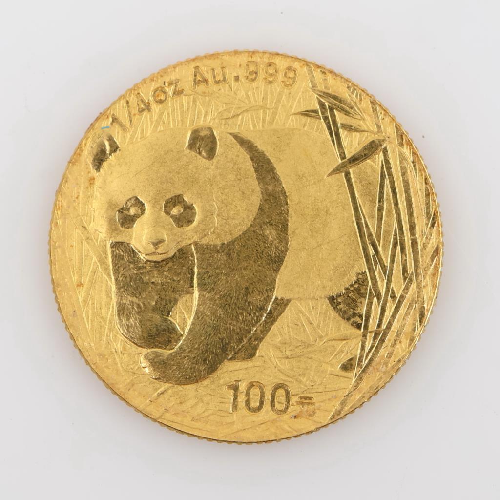 2001 Chinese Panda Fine Gold 100 Yuan 0.25 Oz. Round