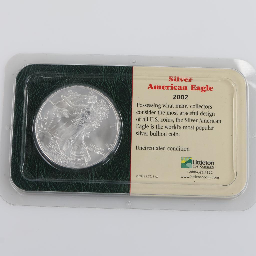 2002 American Eagle Fine Silver Dollar 1oz Littleton Coin