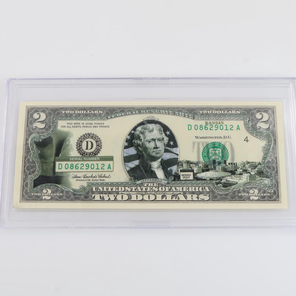 2003-A US Federal Reserve $2 Kansas Banknote Overlay, UNC | Property Room