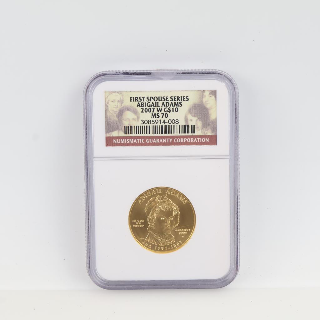 2007-W MS70 First Spouse Abigail Adams Fine Gold $10 1/2oz NGC Graded