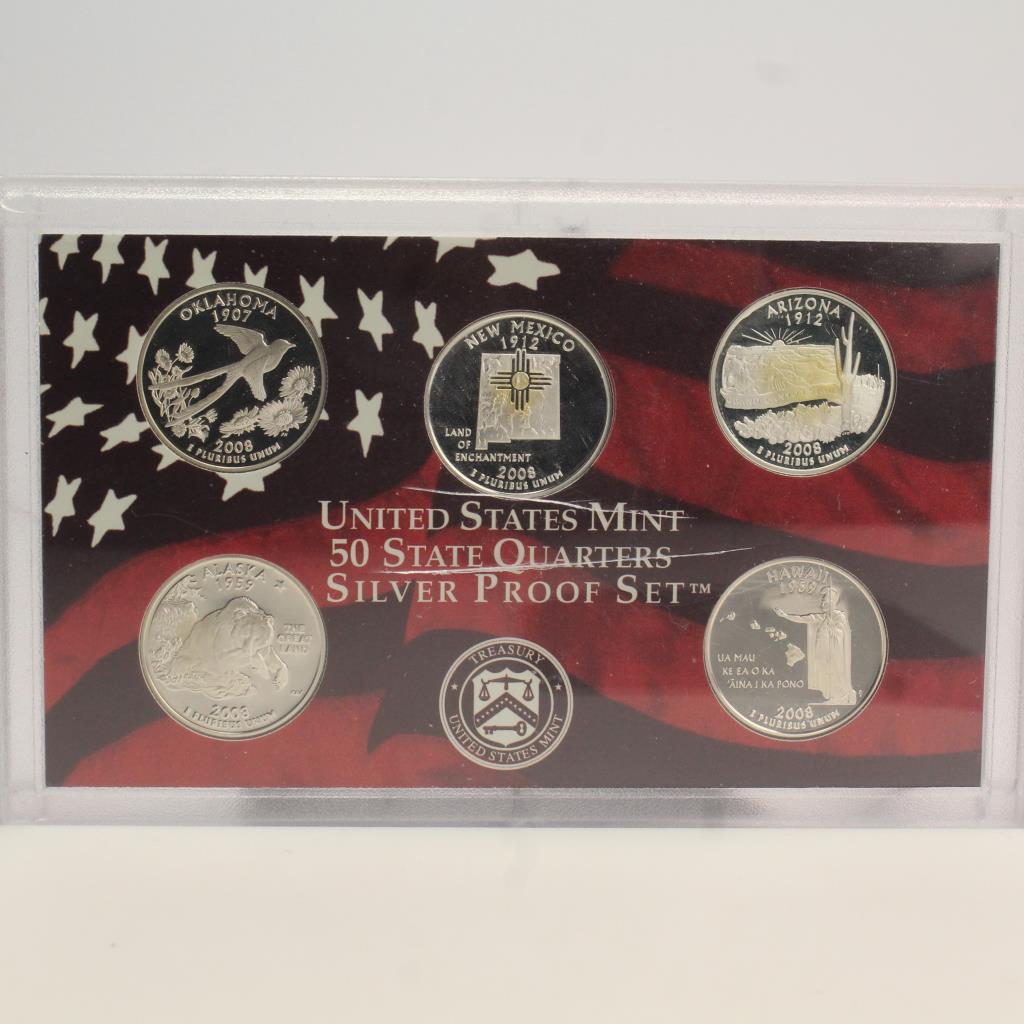 2004 United States Mint 50 Quarters SILVER Proof Set Free Ship 5 Coins,Coa