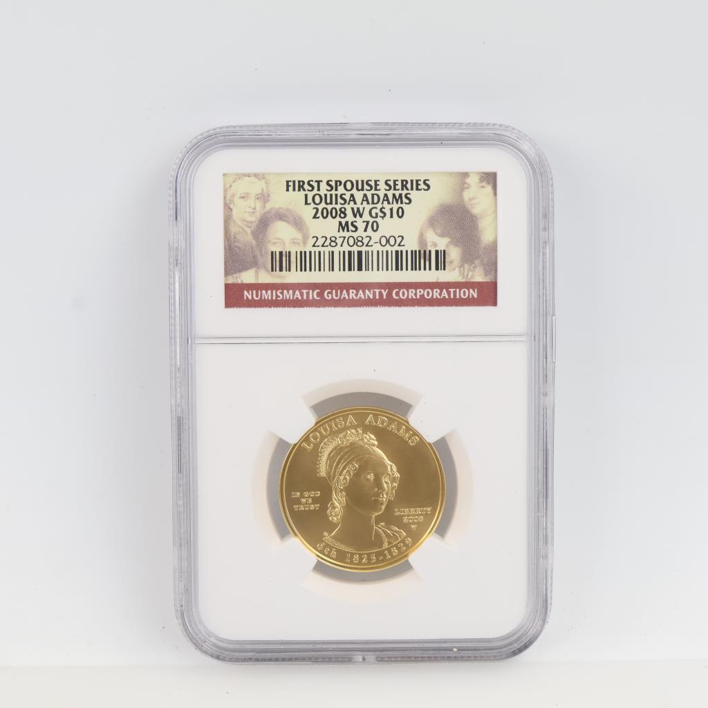 2008-W MS70 First Spouse Louisa Adams Fine Gold $10 1/2oz NGC Graded