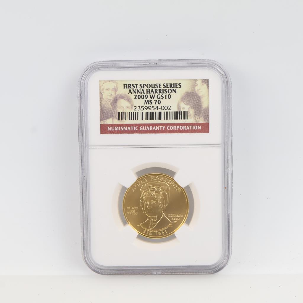 2009-W MS70 First Spouse Anna Harrison Fine Gold $10 1/2oz NGC Graded