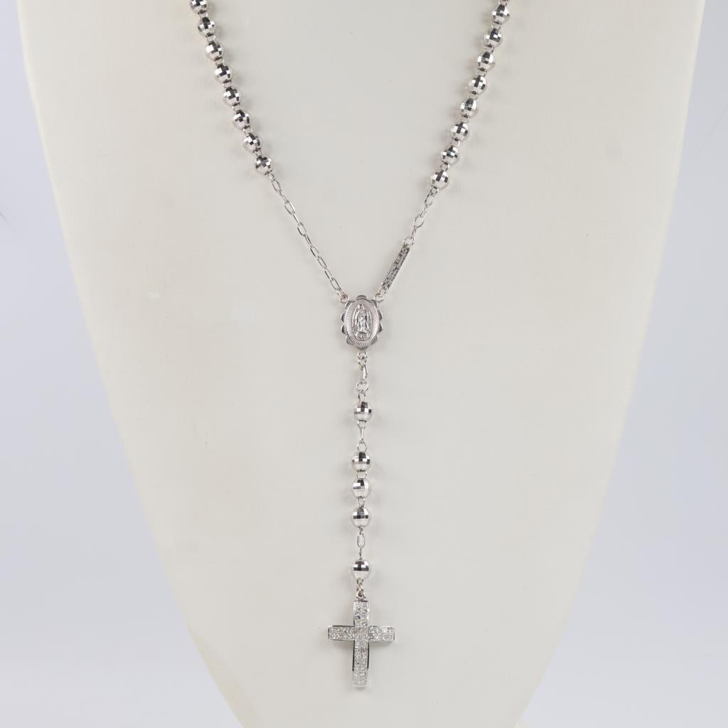 2.00cts TW Diamond 14kt White Gold Rosary-Evaluated By Our Certified Gemologist-AGS/GIA